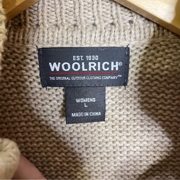 Woolrich Beige Blue Patterned Zip-Up Sweater Vest felted wool flowers sz L - Picture 3 of 7